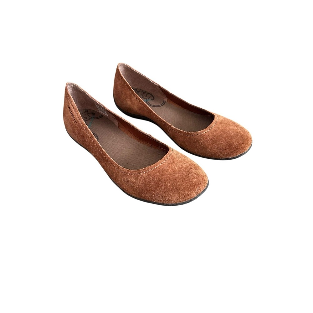 Merrell Shoe‎ Womens 10 Tan Leather Avesso Oak Slip On Shoe Oak Ballet Flat - Picture 2 of 11
